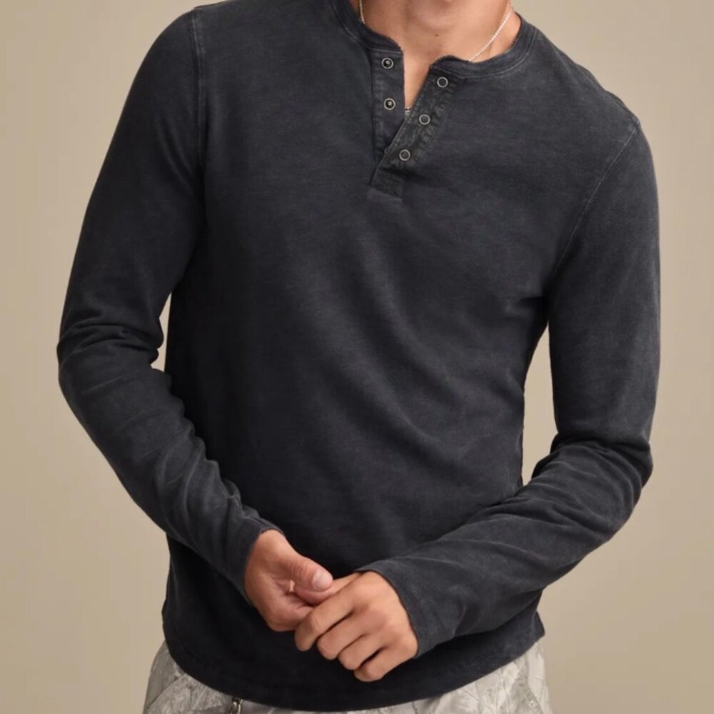 Lucky Brand Mens Long Sleeve‎ Henley Shirt Faded Black XXL 161873 B244/024